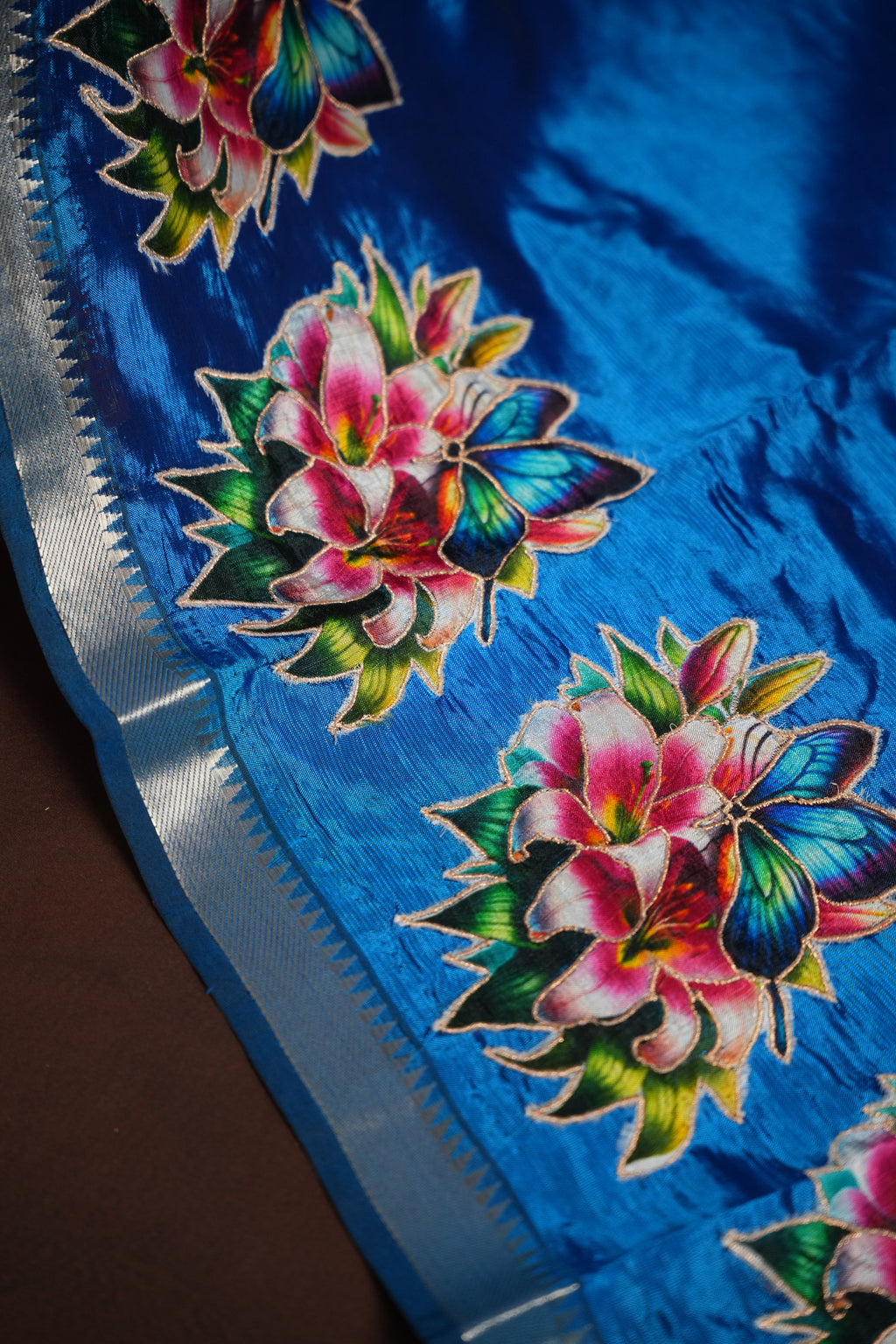 Mangalagiri Applique Work Saree Butterfly Floral | Ande Silks