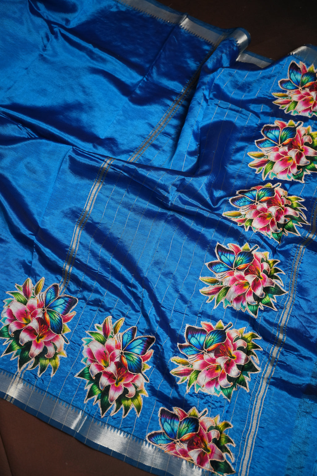 Mangalagiri Applique Work Saree Butterfly Floral | Ande Silks