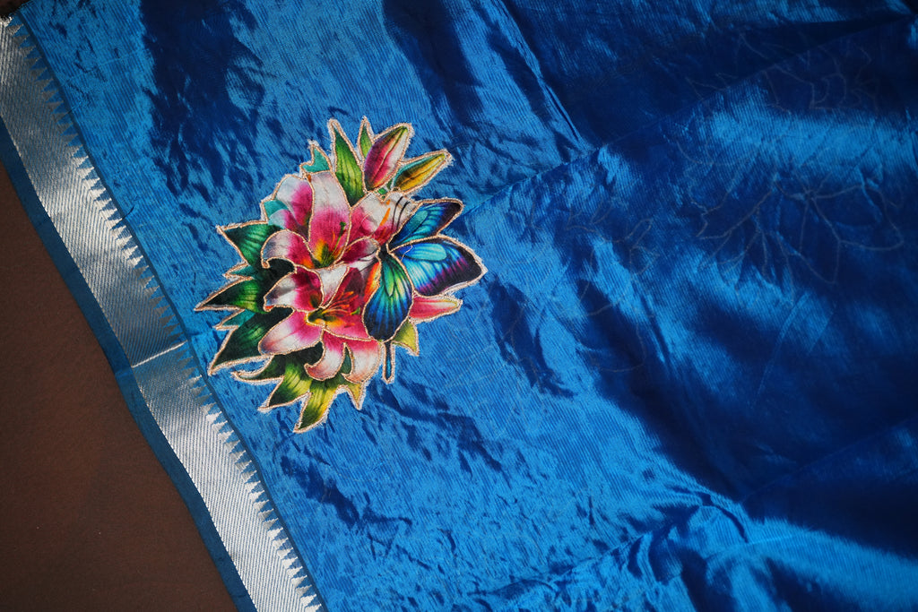 Mangalagiri Applique Work Saree Butterfly Floral | Ande Silks