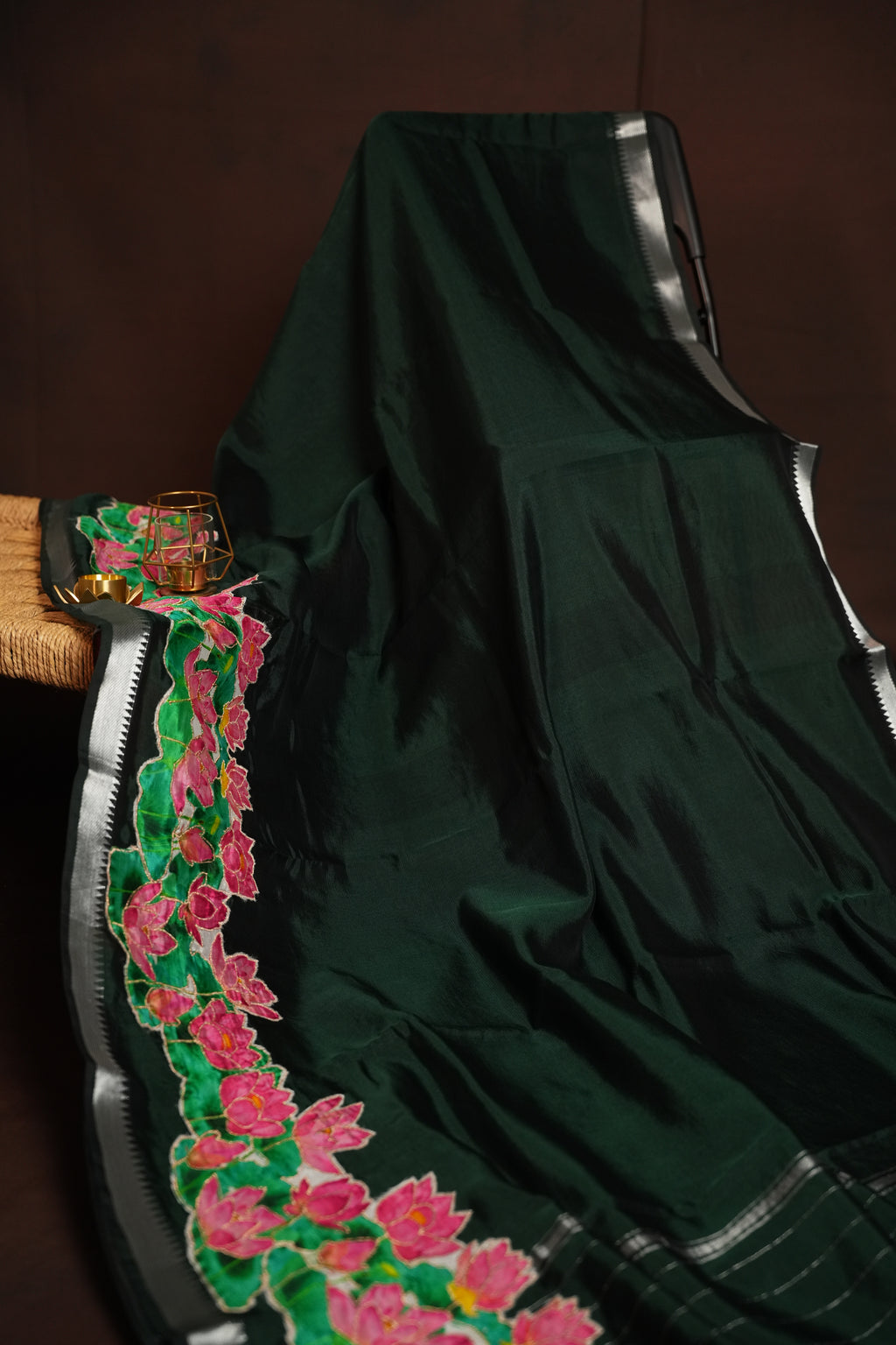 Mangalagiri Applique Work Saree Lotus Design | Ande Silks