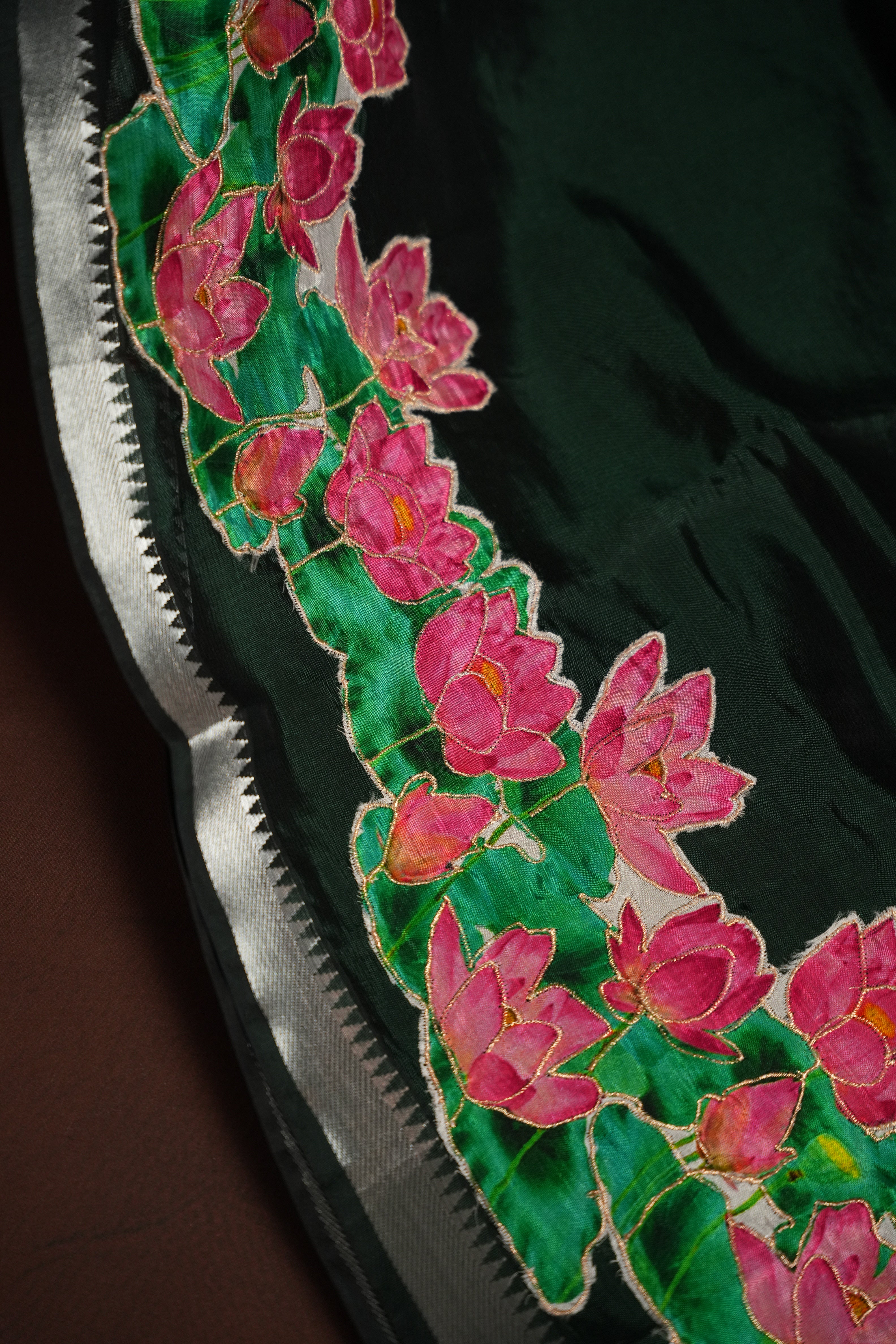 Mangalagiri Applique Work Saree Lotus Design | Ande Silks