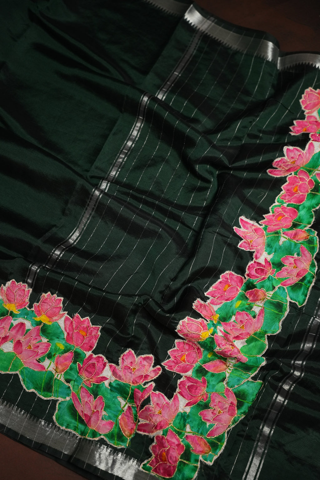 Mangalagiri Applique Work Saree Lotus Design | Ande Silks