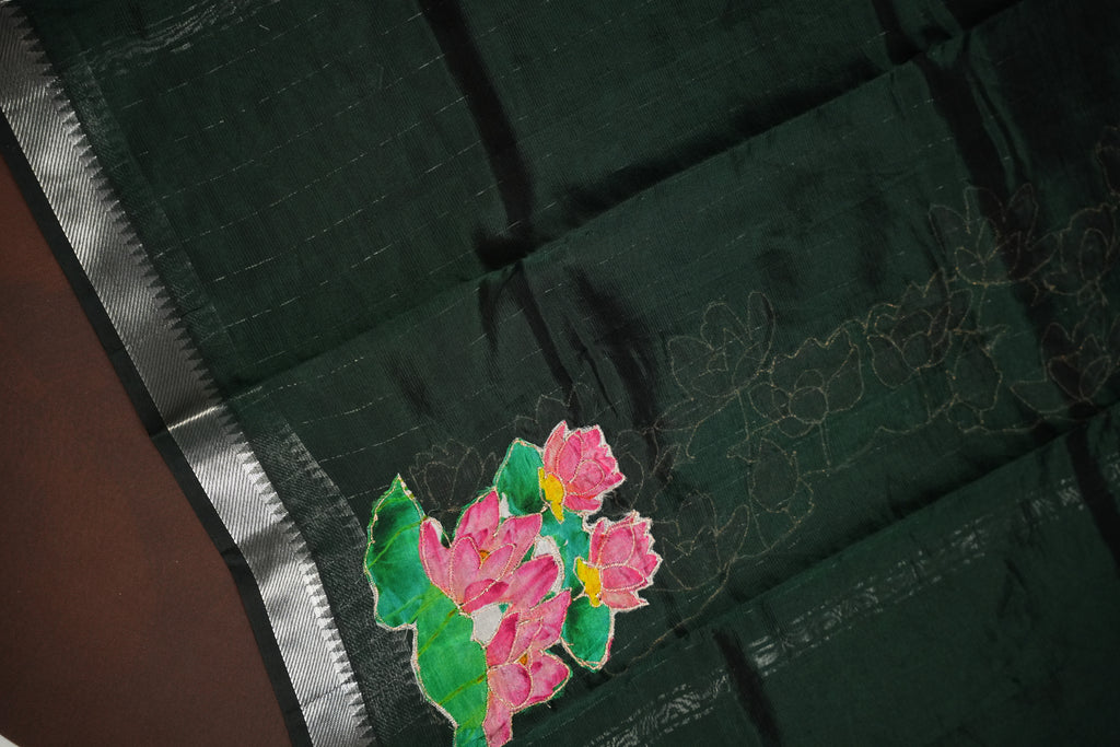 Mangalagiri Applique Work Saree Lotus Design | Ande Silks