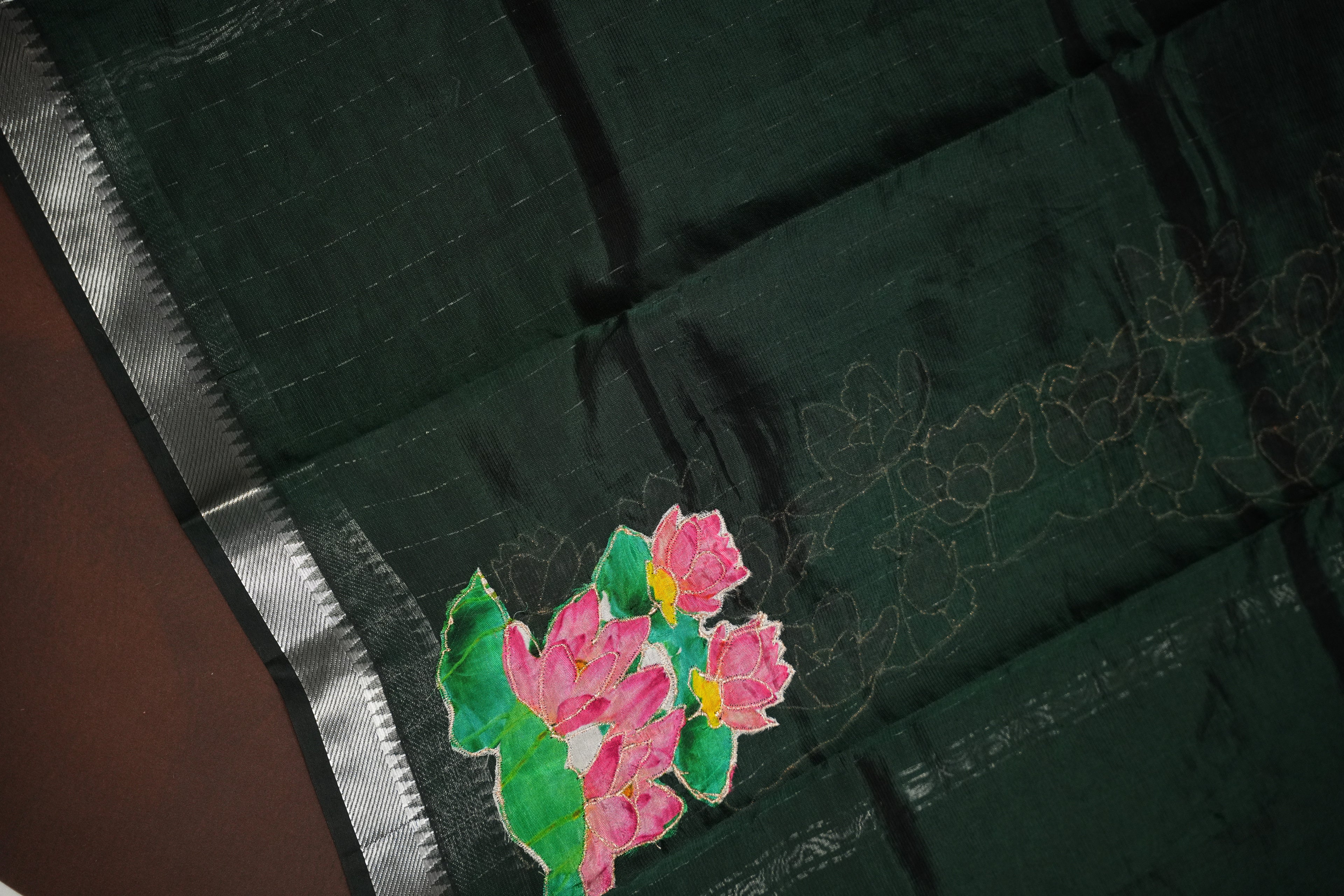 Mangalagiri Applique Work Saree Lotus Design | Ande Silks