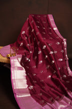 Maroon Benaras Contrast Border Saree with Pink Zari | Ande Silks