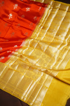 Orange Benaras Contrast Border Saree with Gold Zari | Ande Silks