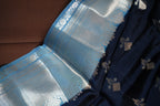 Navy Blue Benaras Contrast Border Saree with Zari | Ande Silks
