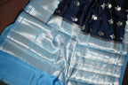 Navy Blue Benaras Contrast Border Saree with Zari | Ande Silks