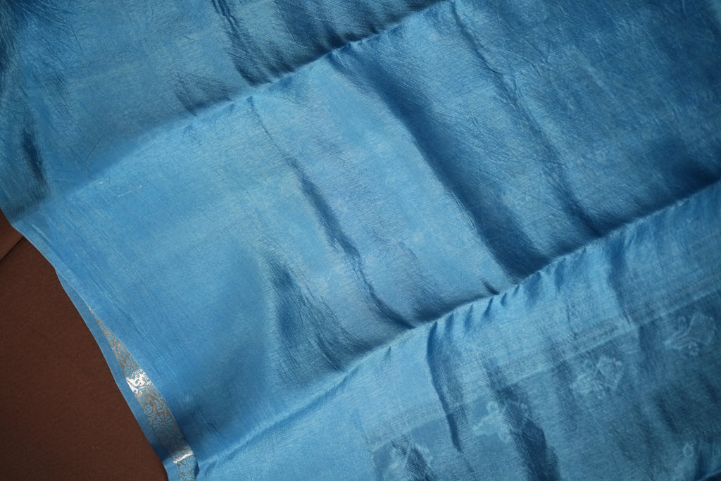 Navy Blue Benaras Contrast Border Saree with Zari | Ande Silks
