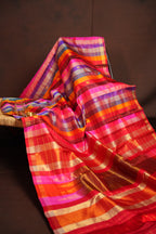 Kanchi Pattu Borderless Saree Fusion Checks Red | Ande Silks