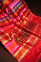 Kanchi Pattu Borderless Saree Fusion Checks Red | Ande Silks