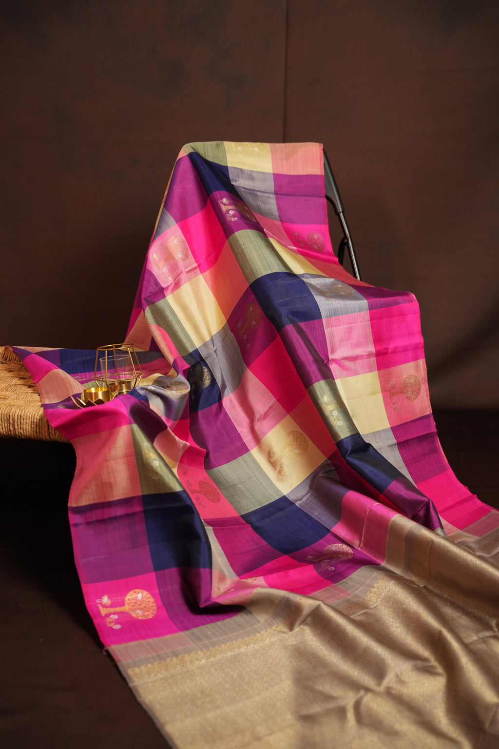 Kanchi Pattu Borderless Saree Fusion Pastel Checks | Ande Silks