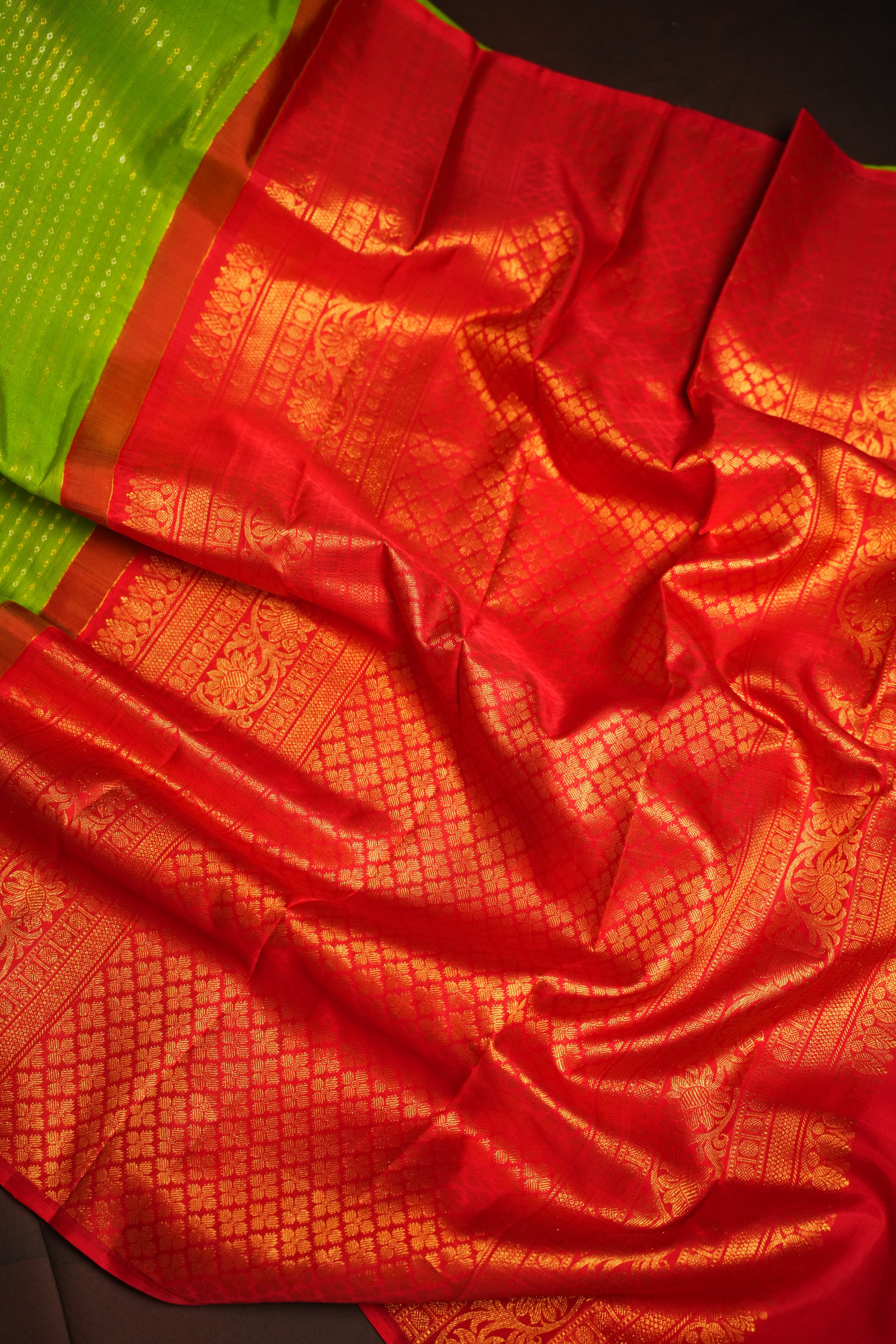Kanchi Pattu Borderless Saree Fusion Green Minimal | Ande Silks