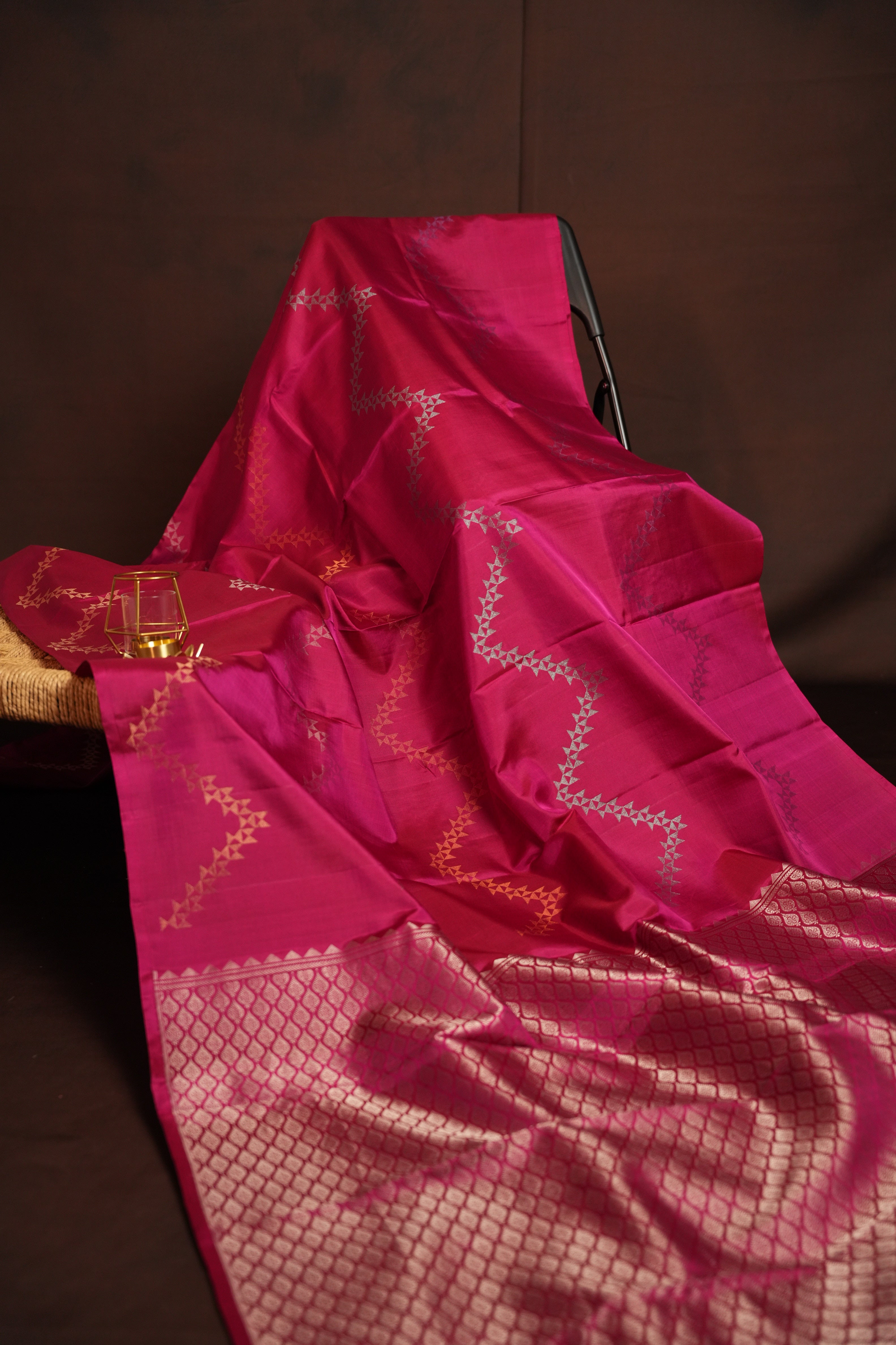 Kanchi Pattu Borderless Saree Fusion Pink Zari | Ande Silks