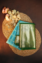 Vintage Kanchi Checks Saree in Sky Blue & Emerald Green