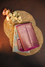 Vintage Kanchi Checks Saree in Silver Grey & Magenta