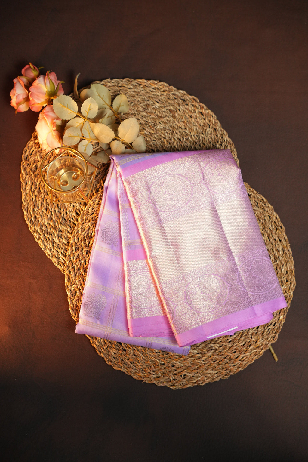 Vintage Kanchi Checks Saree in Lavender Pink