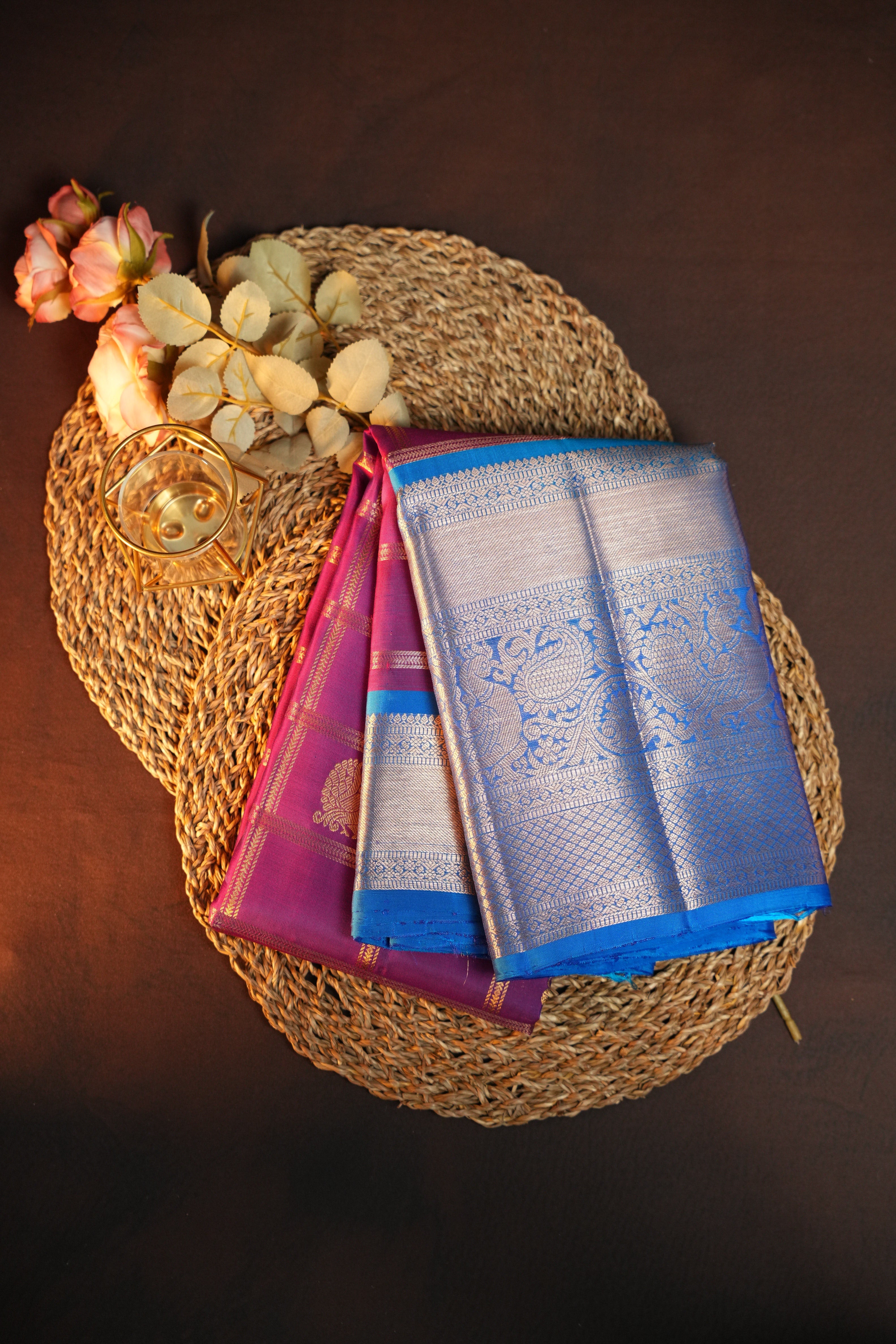 Vintage Kanchi Checks Saree in Royal Blue & Magenta