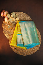 Vintage Kanchi Checks Saree in Aqua Blue & Lime Green