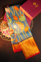 Kanchi Printed Kalamkari Saree with Zari Border