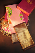 Pink Kanchi Printed Kalamkari Saree with Zari Border