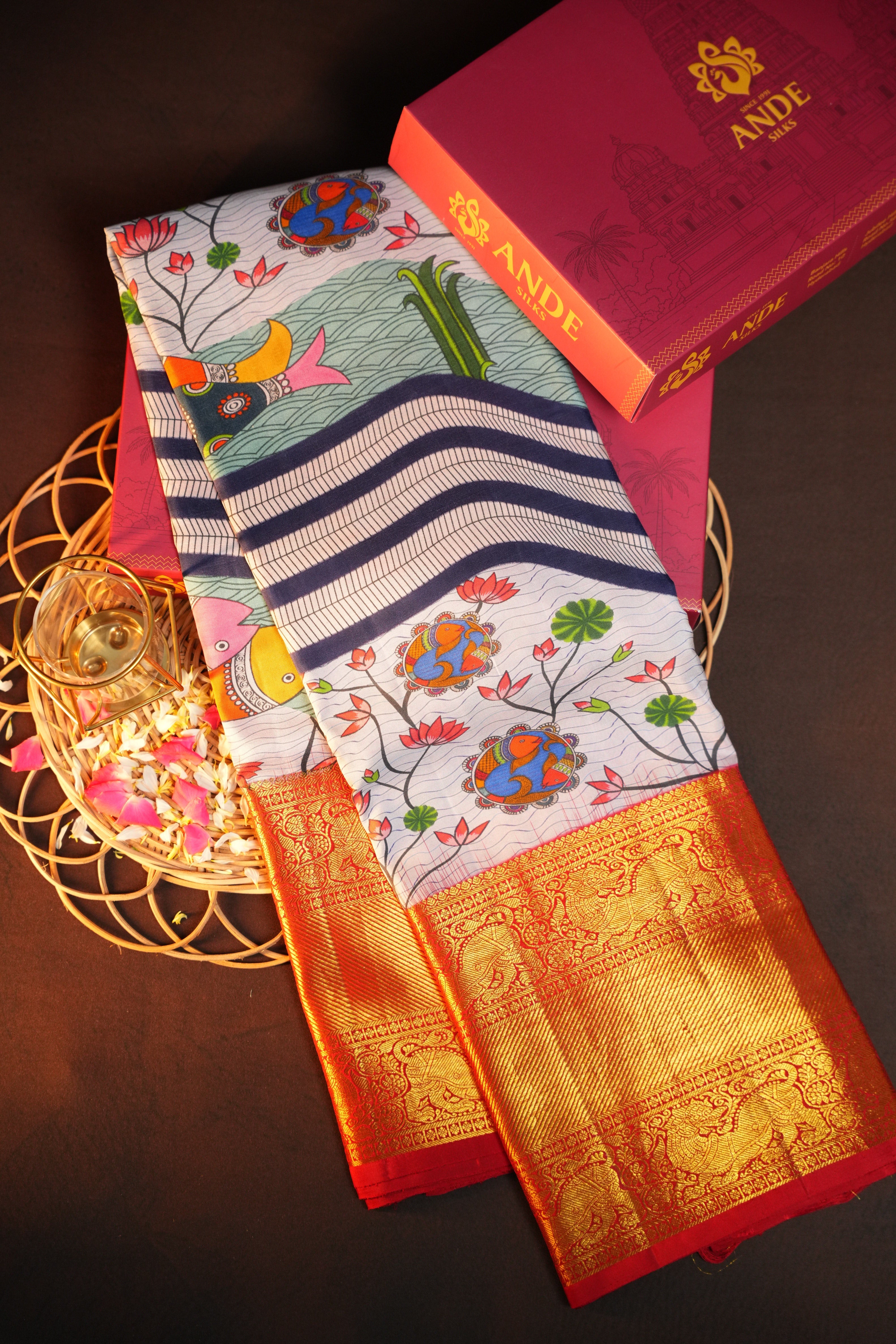 Kanchi Printed Kalamkari Saree with Zari Border