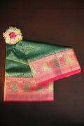 Green Kanchi Meena Border Saree with Pink Zari Border
