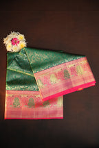 Green Kanchi Meena Border Saree with Pink Zari Border