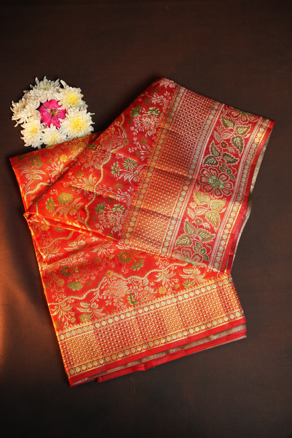 Red Kanchi Bridal Saree with Floral Zari Brocade
