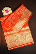 Orange Kanchi Meena Border Saree with Peacock Zari Pallu
