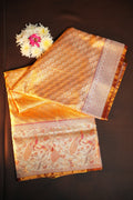 Gold Kanchi Meena Border Saree with Peacock Woven Pallu