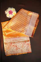 Gold Kanchi Meena Border Saree with Peacock Woven Pallu