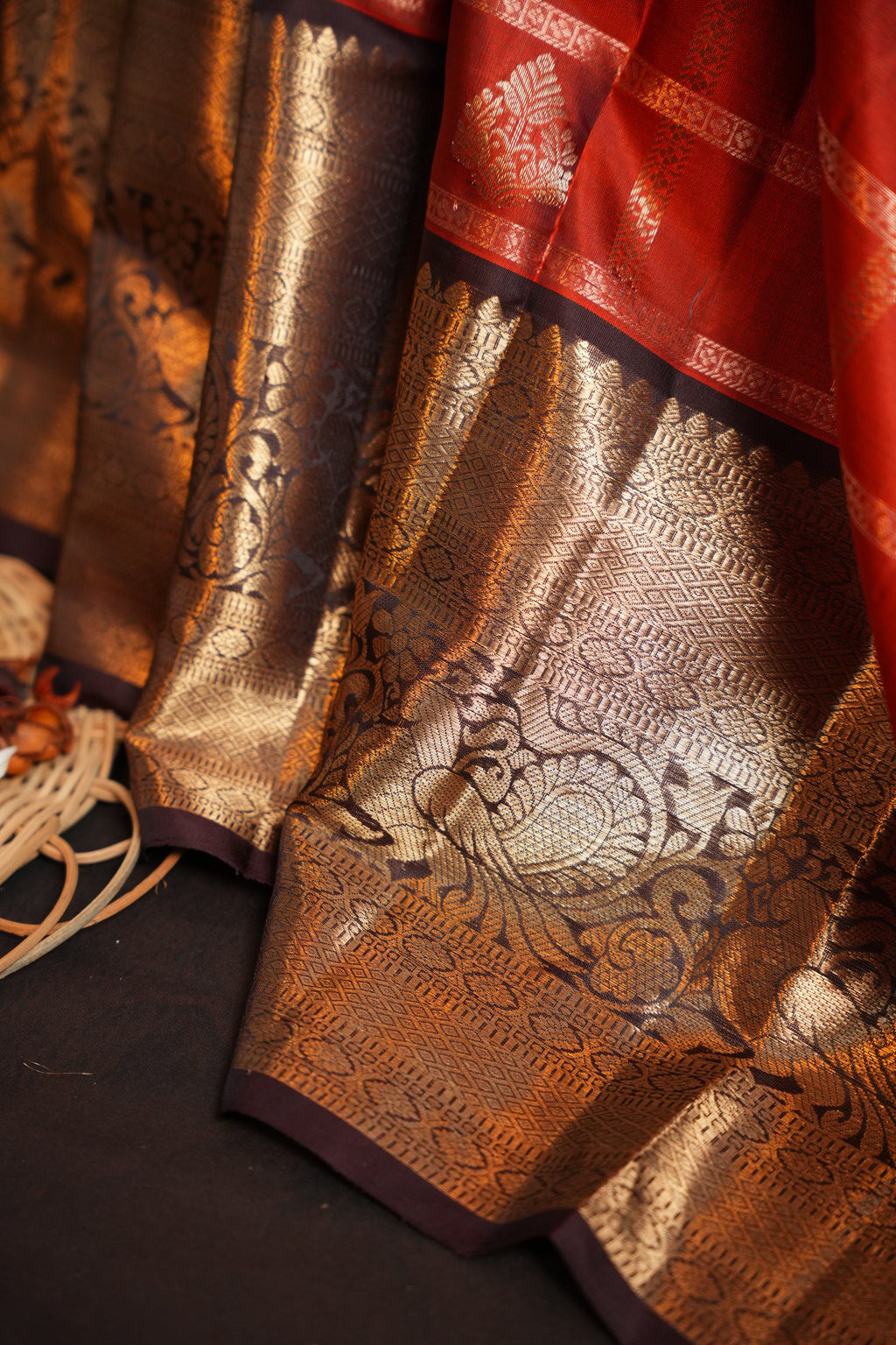 Vintage Kanchi Checks Saree in Rust with Rich Zari Border