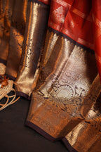 Vintage Kanchi Checks Saree in Rust with Rich Zari Border