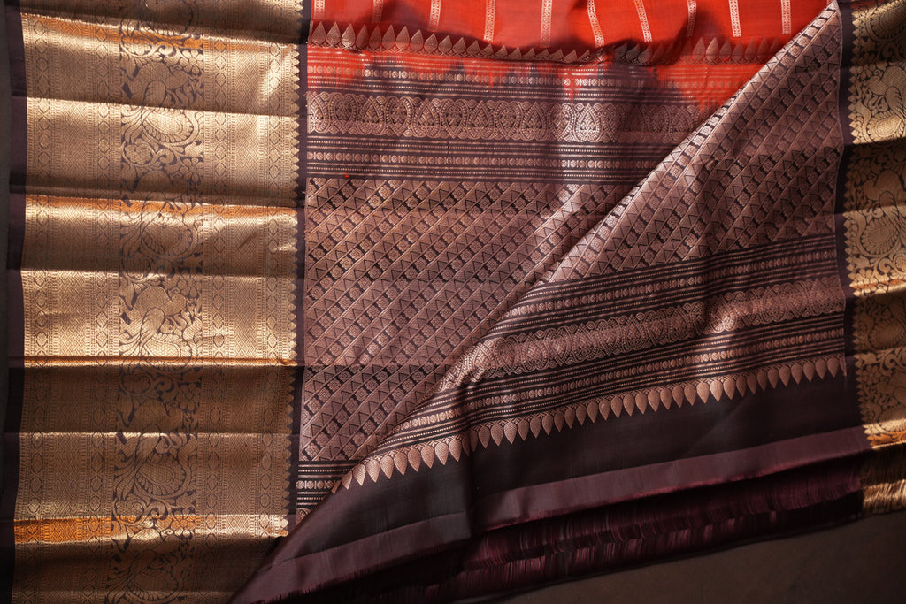 Vintage Kanchi Checks Saree in Rust with Rich Zari Border