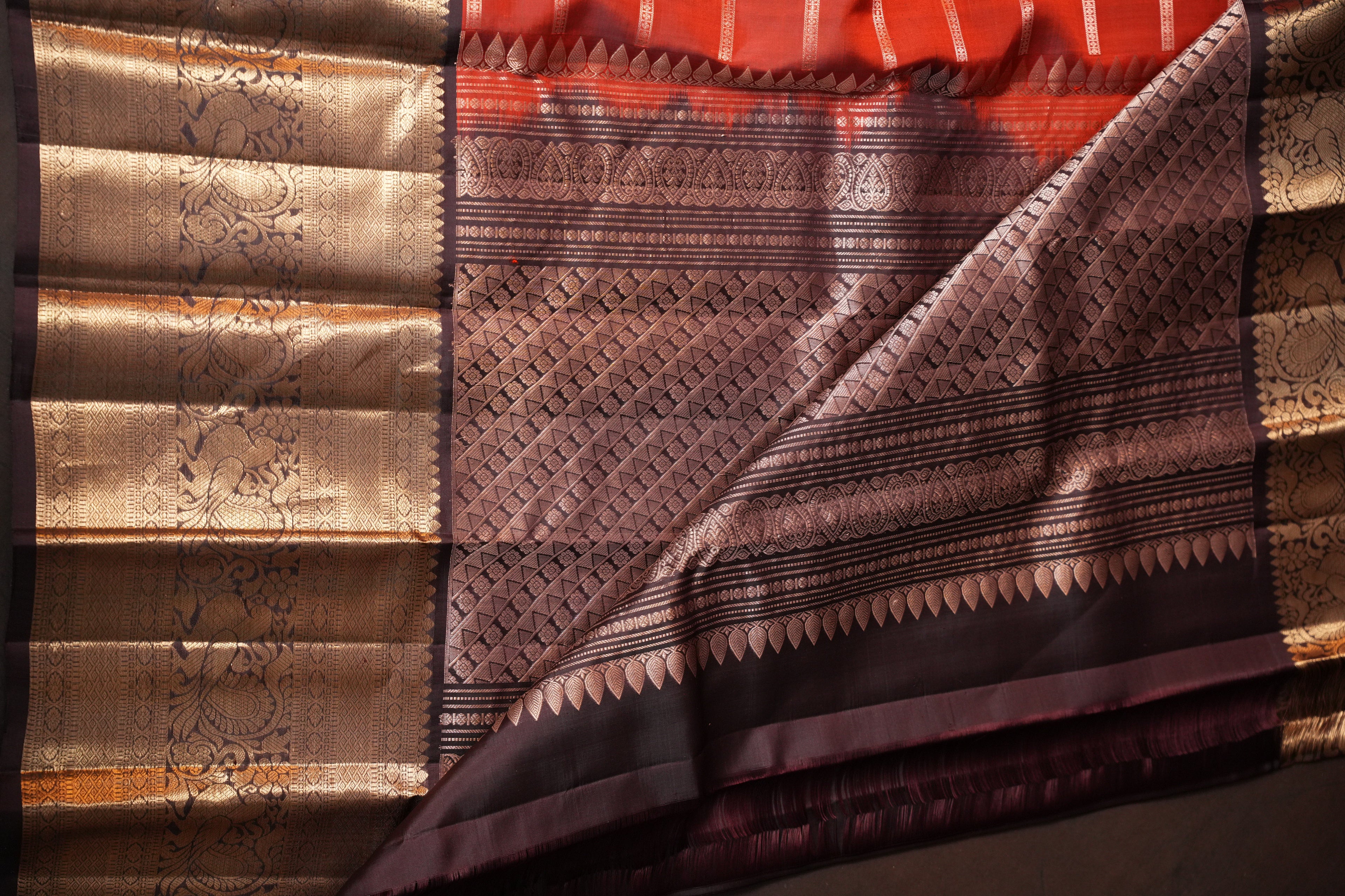 Vintage Kanchi Checks Saree in Rust with Rich Zari Border