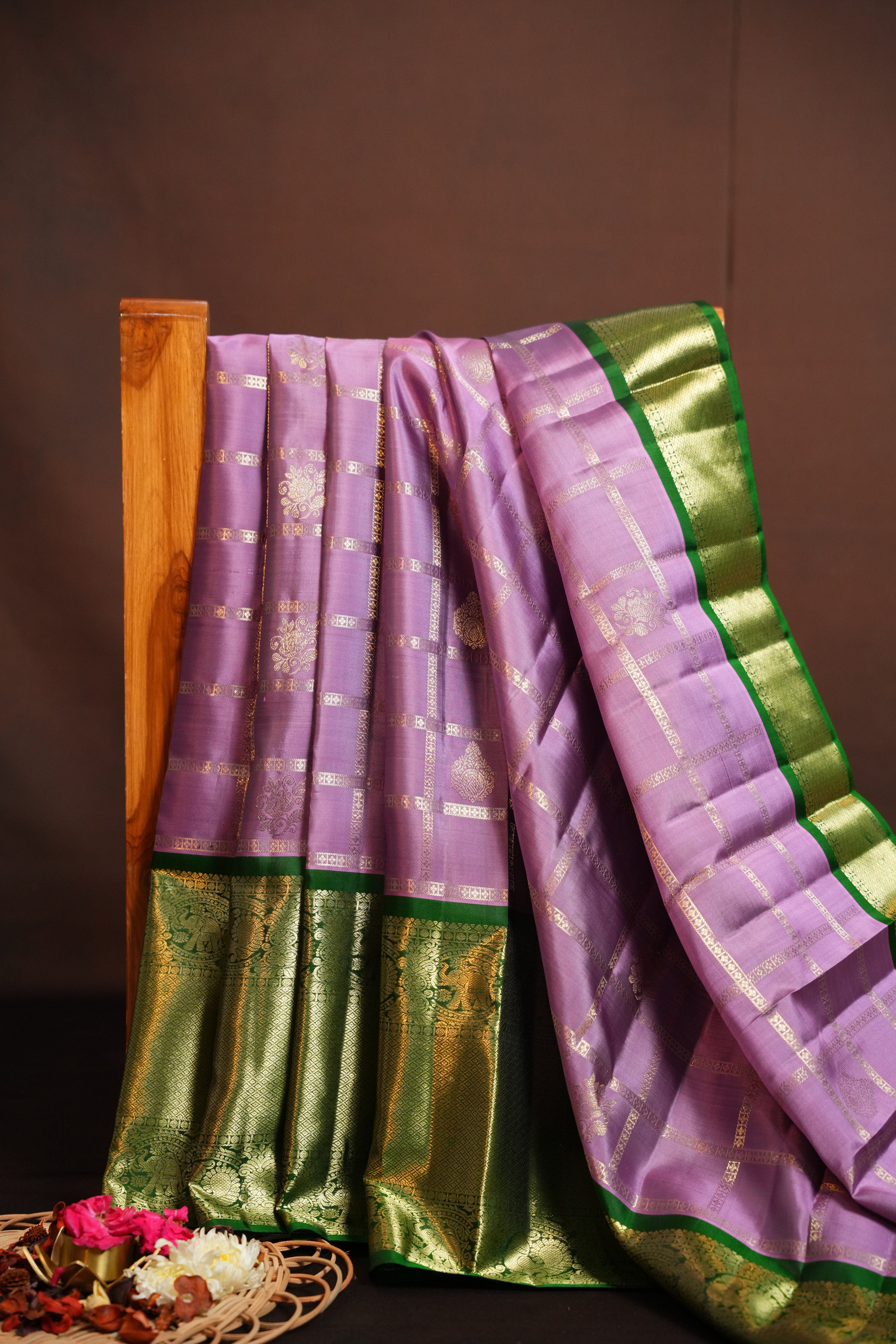 Vintage Kanchi Checks Saree in Lavender with Rich Zari Border