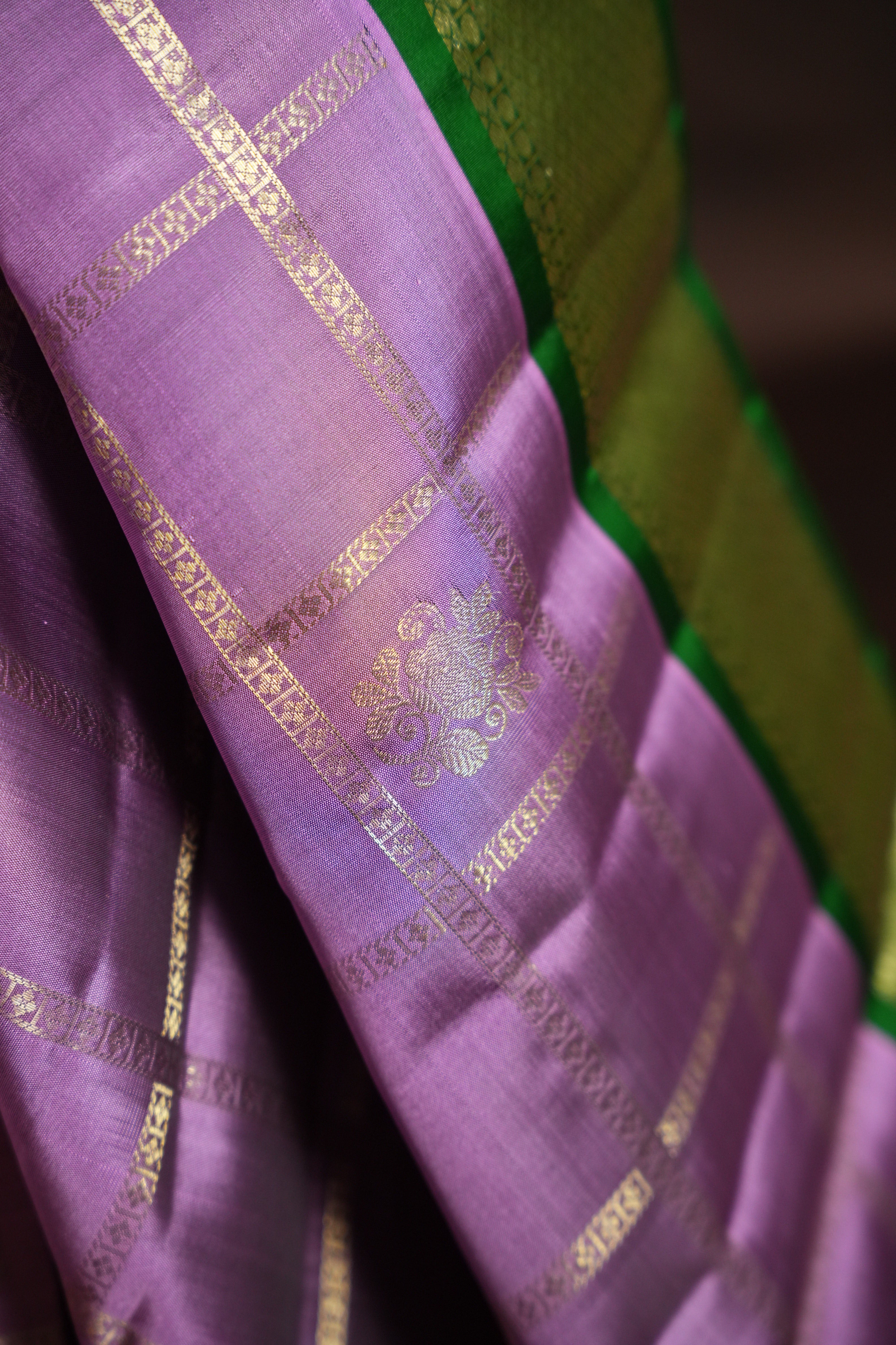 Vintage Kanchi Checks Saree in Lavender with Rich Zari Border