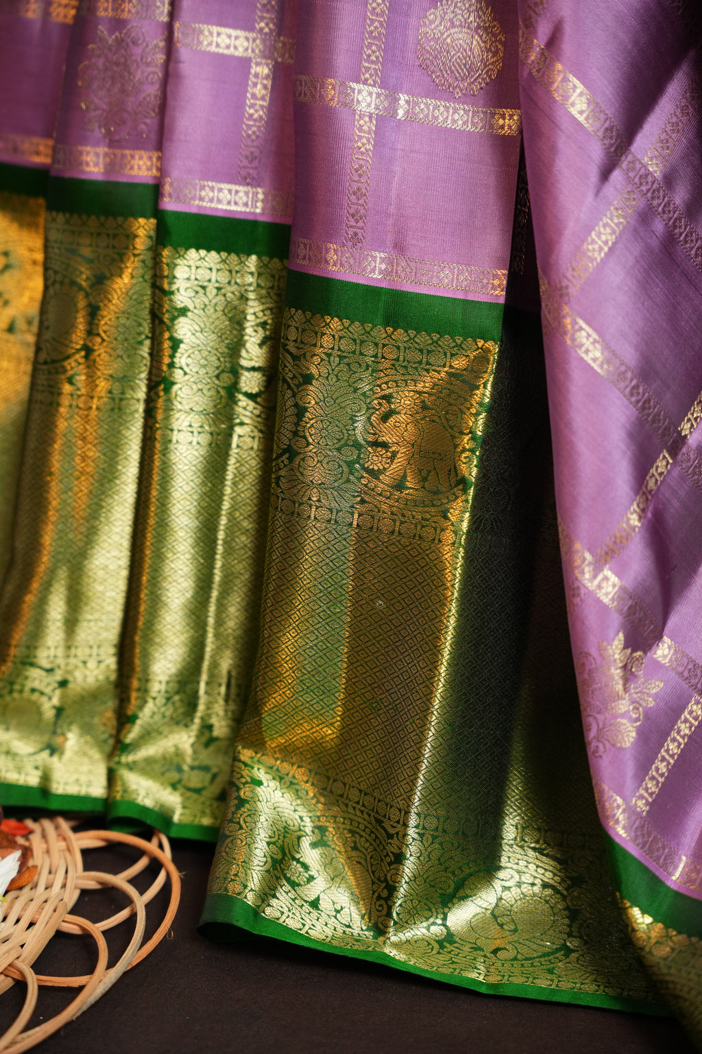 Vintage Kanchi Checks Saree in Lavender with Rich Zari Border