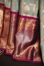 Vintage Kanchi Checks Saree in Silver Grey & Magenta
