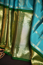 Vintage Kanchi Checks Saree in Sky Blue & Emerald Green