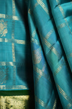 Vintage Kanchi Checks Saree in Sky Blue & Emerald Green