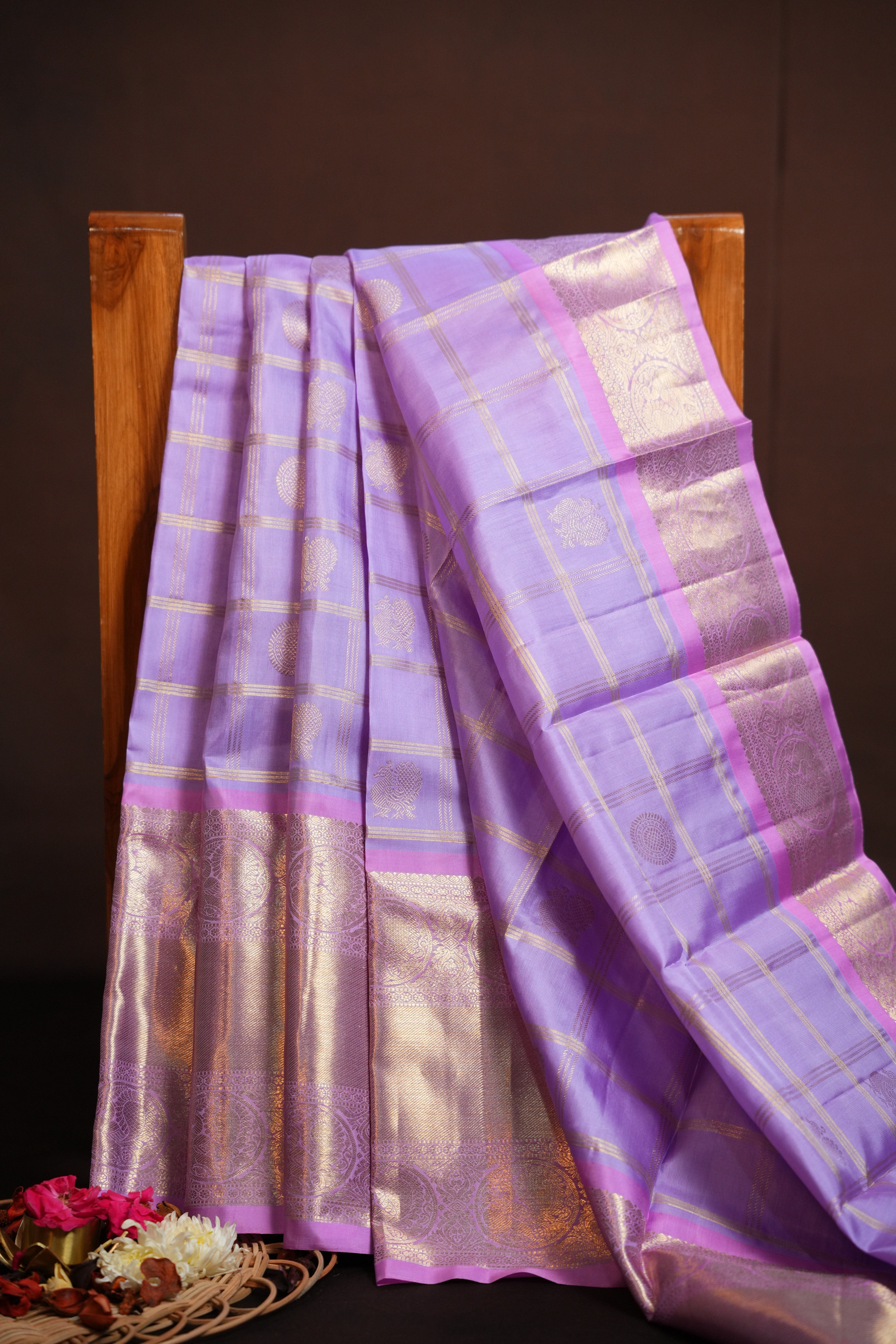 Vintage Kanchi Checks Saree in Lavender Pink