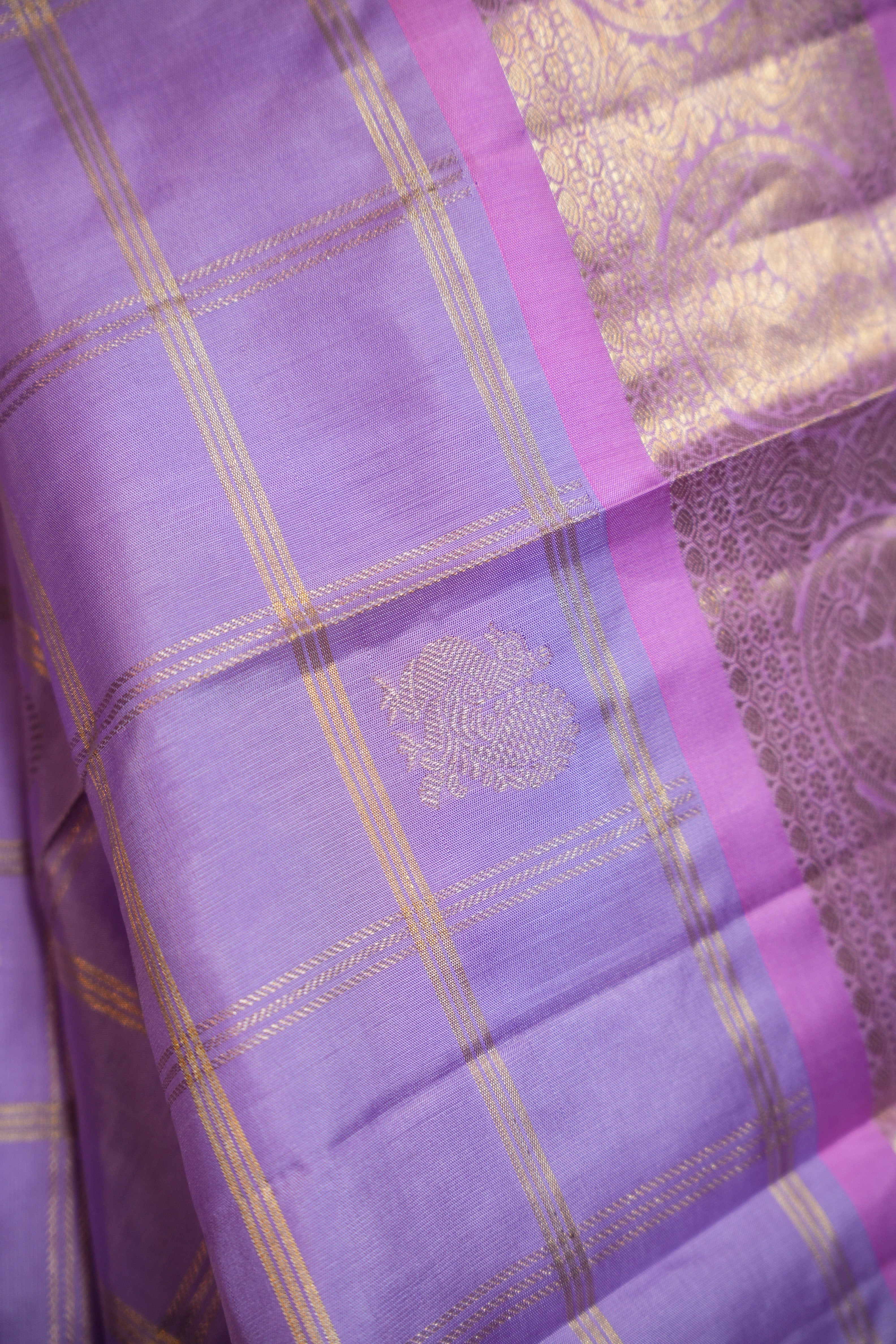 Vintage Kanchi Checks Saree in Lavender Pink