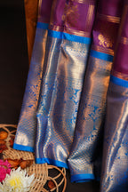 Vintage Kanchi Checks Saree in Royal Blue & Magenta