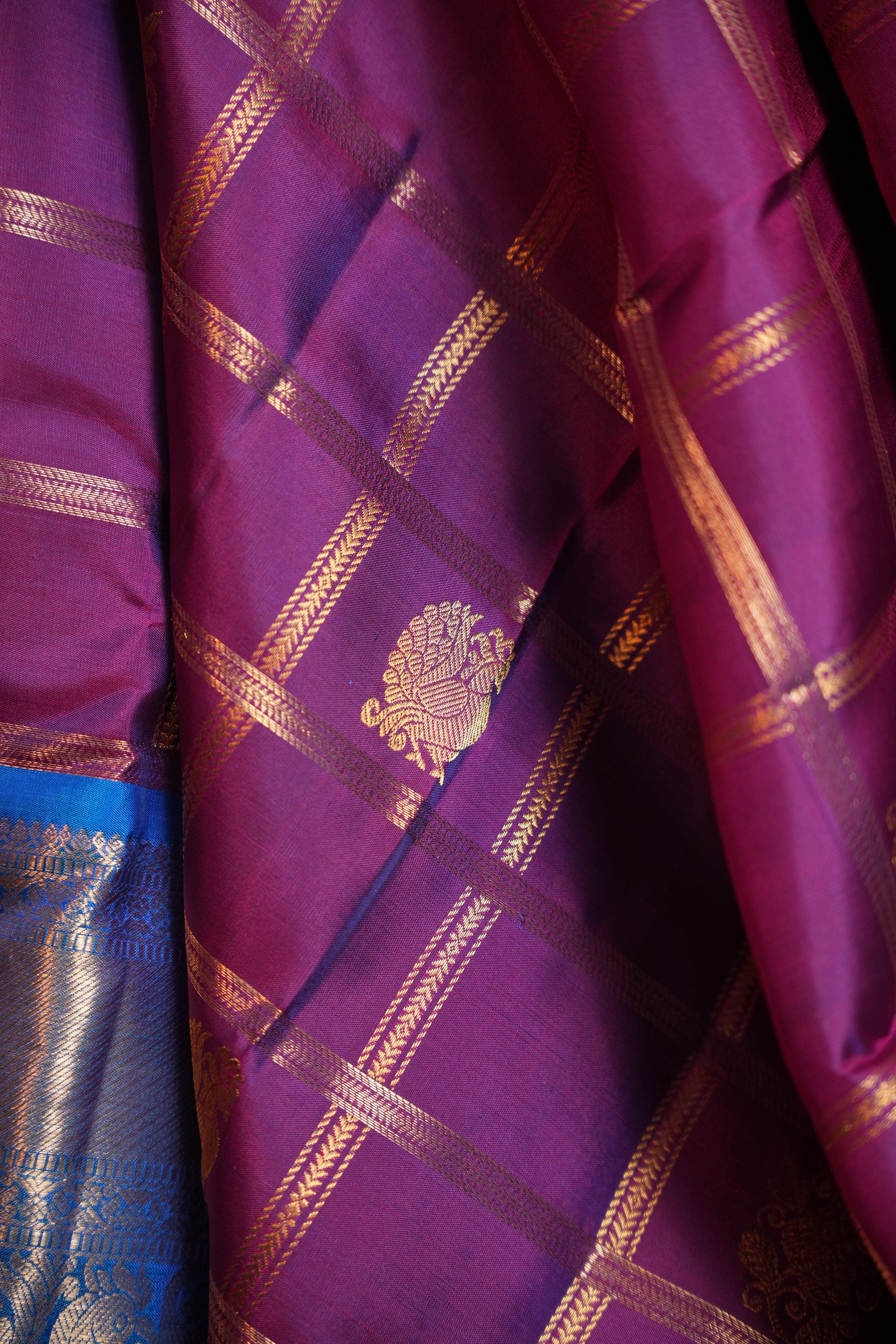 Vintage Kanchi Checks Saree in Royal Blue & Magenta