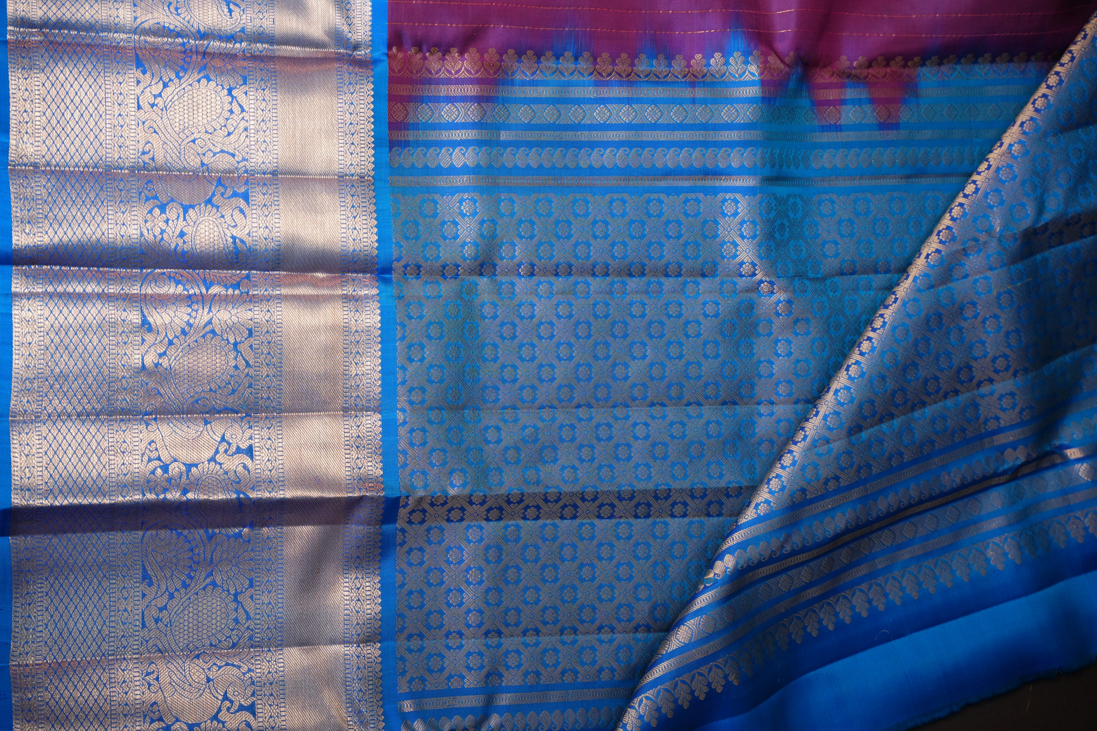 Vintage Kanchi Checks Saree in Royal Blue & Magenta