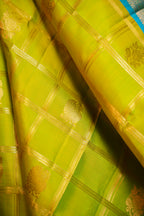 Vintage Kanchi Checks Saree in Aqua Blue & Lime Green