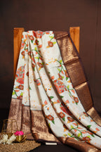 Kanchi Printed Kalamkari Saree with Rich Zari Border