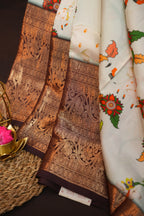 Kanchi Printed Kalamkari Saree with Rich Zari Border